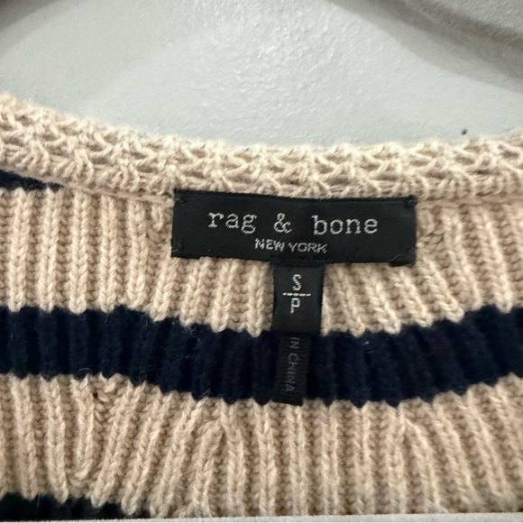 Rag & Bone Sweater Nancy Cardigan Wool-Blend in Oatmeal Navy Striped - Picture 9 of 11